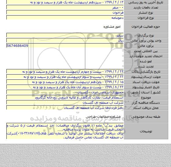 استعلام قیمت: نظارت کارگاهی و عالیه لایروبی رودخانه گرگانرود