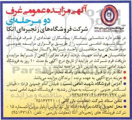 مزایده, مزایده واگذاری  تعدادی از غرف فروشگاه