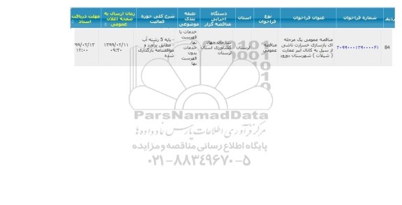 مناقصه بازسازی خسارت ناشی از سیل 