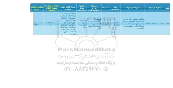 مناقصه، مناقصه عمومی خدماتی ، پشتیبانی موسسه تحقیقات فنی و مهندسی