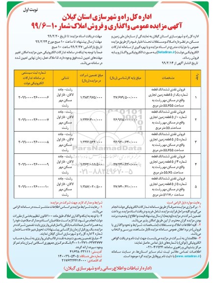 آگهی مزایده،مزایده فروش و واگذاری املاک و مستغلات نوبت اول