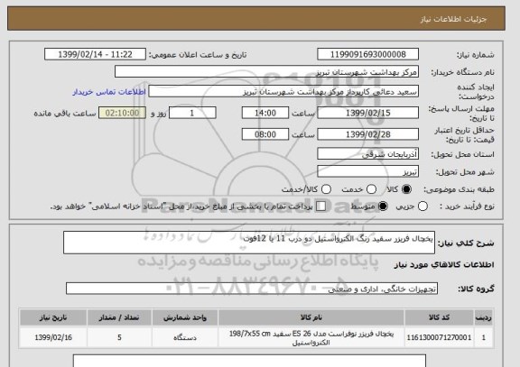 استعلام یخچال فریزر سفید رنگ الکترواستیل دو درب 11 یا 12فوت