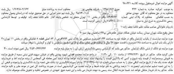 مزایده، مزایده فروش پلاک ثبتی شماره 83/3896
