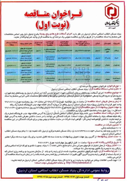 مناقصه، مناقصه   اجرای آسفالت طرح هادی پنج روستا 