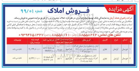 آگهی مزایده مزایده فروش املاک کاربری تجاری