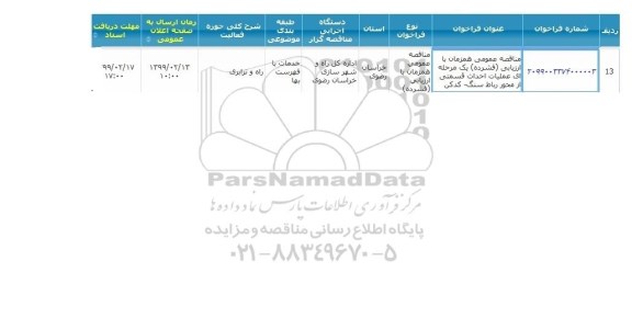 مناقصه عملیات احداث قسمتی از محور 
