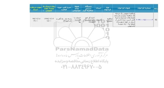مناقصه, مناقصه ترمیم و بازسازی ایلره های عشایری و ابنیه فنی آسیب دیده ناشی از سیل