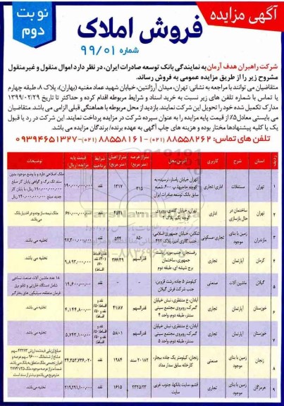 آگهی مزایده,مزایده فروش املاک کاربری اداری و تجاری نوبت دوم 