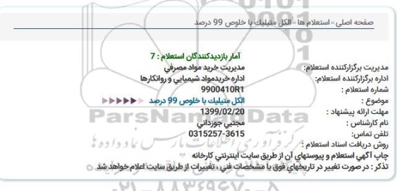 استعلام، استعلام الکل متیلیک با خلوص 99 درصد 