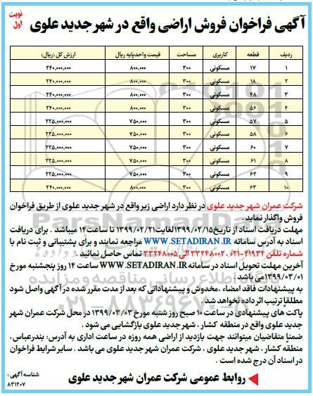 مزایده مزایده فروش اراضی کاربری مسکونی نوبت اول 