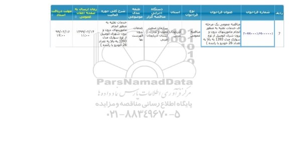 مناقصه , مناقصه خدمات نقلیه به منظور انجام ماموریتهای درون و برون شهری اتومبیل