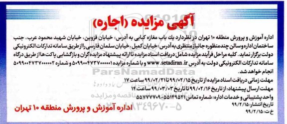 مزایده , مزایده یک باب مغازه كبابی 