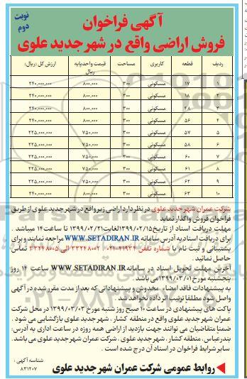 مزایده مزایده فروش اراضی کاربری مسکونی نوبت دوم 