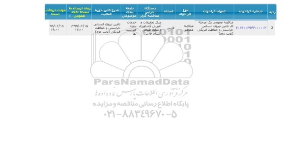 مناقصه عمومی، مناقصه تامین نیروی انسانی حراستی وحفاظت فیزیکی 