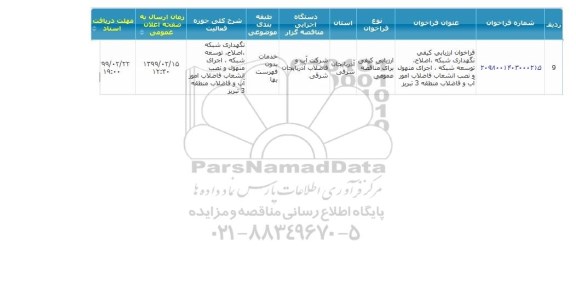 مناقصه عمومی، مناقصه نگهداری شبکه، اصلاح، توسعه شبکه، اجرای منهول و نصب انشعاب فاضلاب 