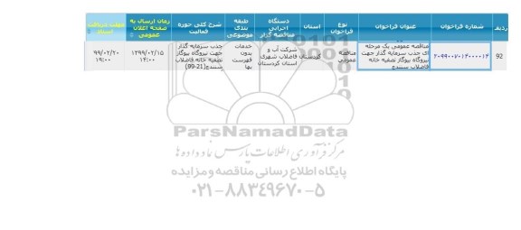 مناقصه ، مناقصه جذب سرمایه گذار جهت نیروگاه بیوگاز