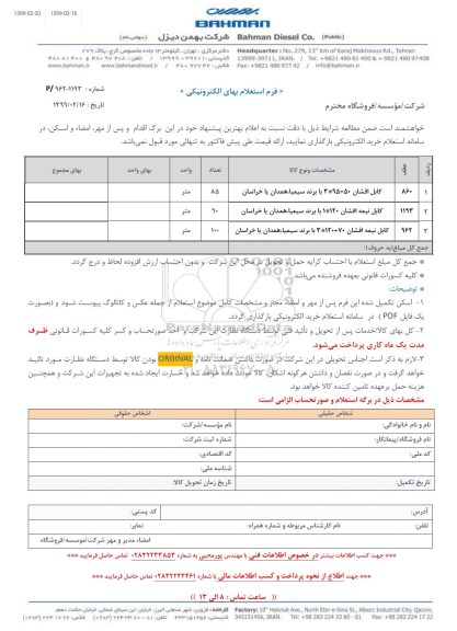 استعلام، استعلام کابل افشان 