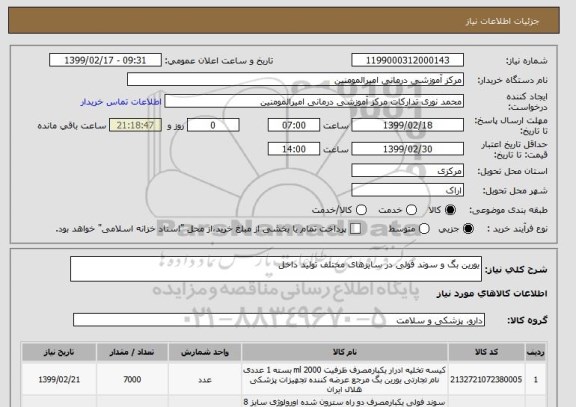 استعلام یورین بگ و سوند فولی در سایزهای مختلف تولید داخل