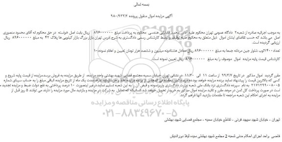 مزایده، مزایده فروش تعداد1400ثوب شلوار جین مردانه