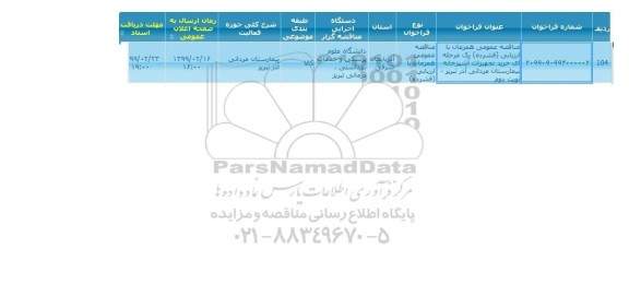 مناقصه عمومی ، مناقصه خرید تجهیزات آشپزخانه