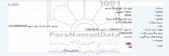مناقصه خرید انواع یراق آلات شبکه     