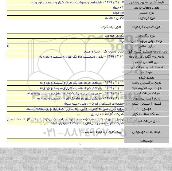 پروژه گازرسانی به حفرات خالی بیله سوار- جعفرآباد و روستاهای تابعه.