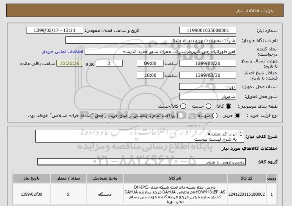 استعلام ایران کد مشابه
به شرح لیست پیوست
