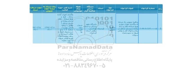 مناقصه واگذاری امورات آماده سازی، طبخ و توزیع 