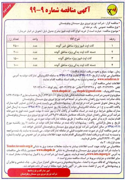 مناقصه,مناقصه  خرید انواع کات اوت فیوز نوبت دوم 