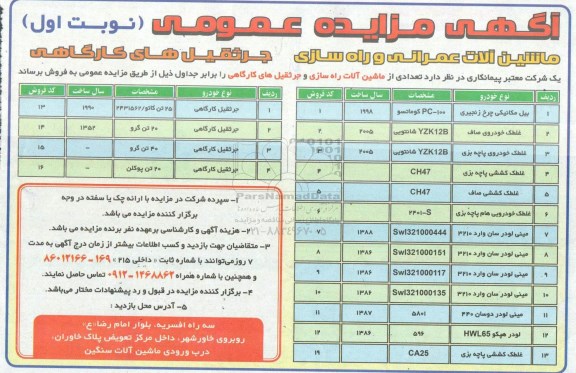 مزایده ,مزایده ماشین آلات عمرانی و راه سازی - جرثقیل های کارگاهی 