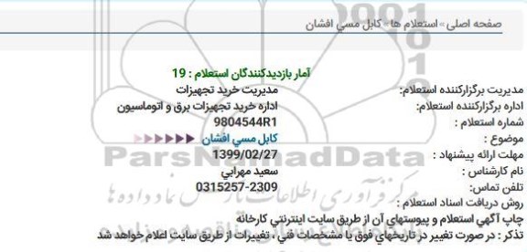 استعلام كابل مسی افشان  