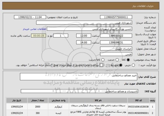 استعلام خرید مصالح ساختمانی