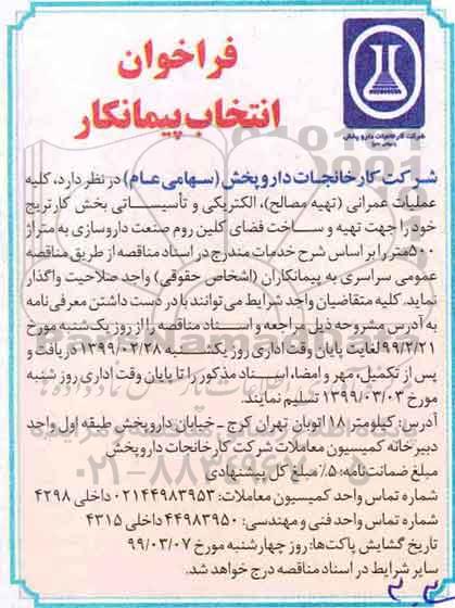 فراخوان ، فراخوان انتخاب پیمانکار کلیه عملیات عمرانی (تهیه مصالح)...