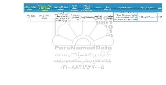 مناقصه، مناقصه  بین ریزی معابر سطح شهر مرحله دوم 