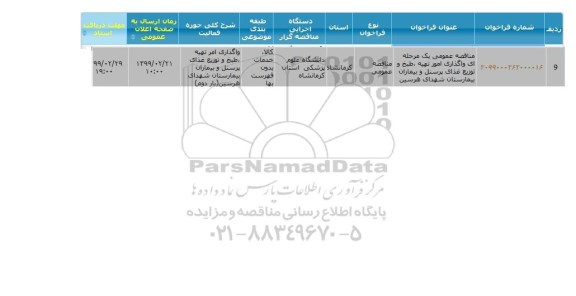 مناقصه واگذاری امر تهیه ، طبخ و توزیع غذای پرسنل , سامانه تدارکات الکترونیکی دولت 