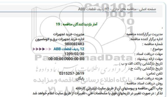 مناقصه 12 ردیف قطعات ABB
