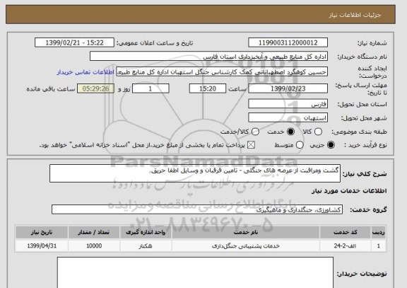 استعلام گشت ومراقبت از عرصه های جنگلی - تامین قرقبان و وسایل اطفا حریق 