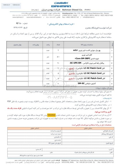 استعلام، استعلام پچ پنل دیواری کاست فیبر نوری SCLC4 .... 