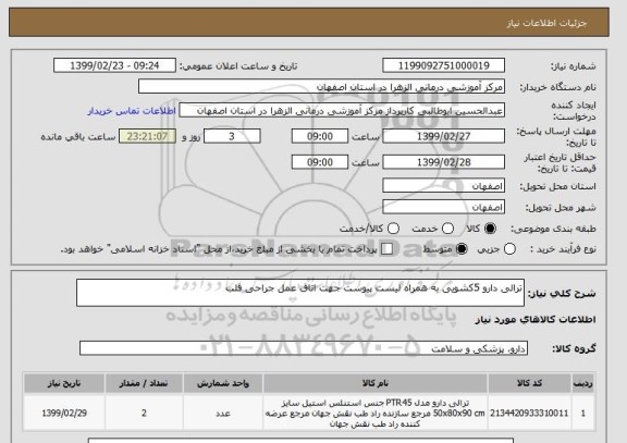 استعلام ترالی دارو 5کشویی به همراه لیست پیوست جهت اتاق عمل جراحی قلب