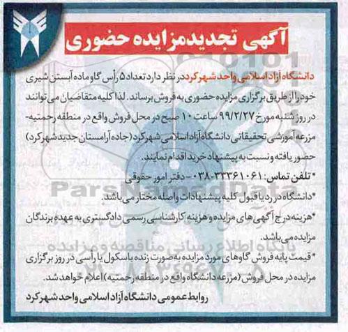 مزایده ، تجدید مزایده تعداد 5 راس گاو ماده آبستن شیری