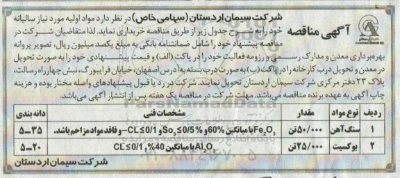 مناقصه, مناقصه خرید مواد اولیه ... 