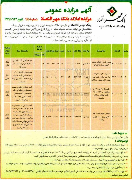 آگهی مزایده مزایده فروش املاک کاربری ساختمان و مغازه 