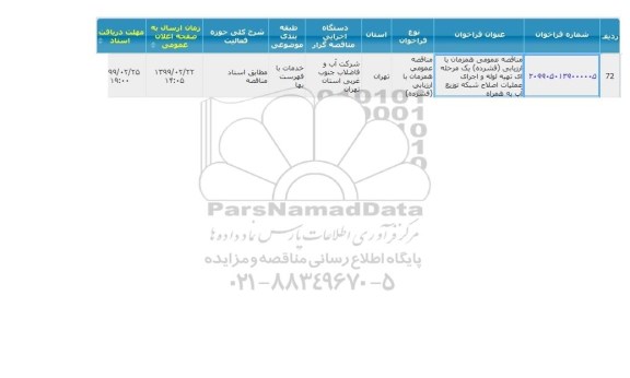 مناقصه تهیه لوله و اجرای عملیات اصلاح شبکه توزیع آب