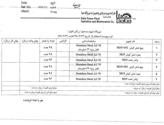 استعلام, استعلام  پیچ شش گوش m19*192 و...