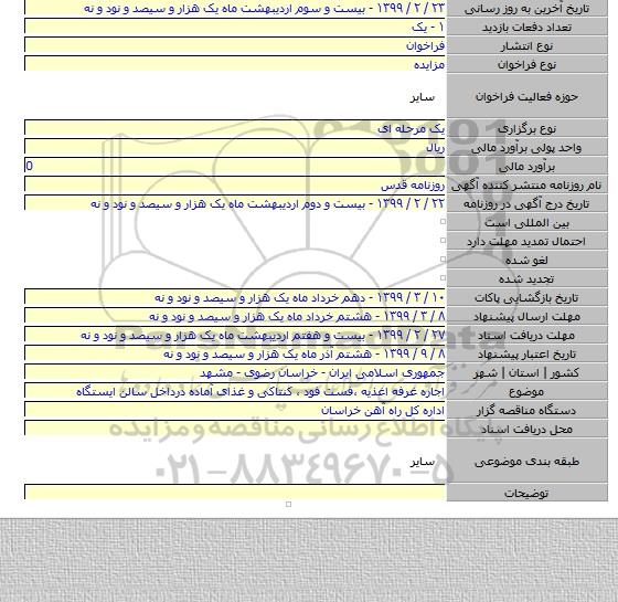 اجاره غرفه اغذیه ،فست فود ، کنتاکی و غذای آماده درداخل سالن ایستگاه