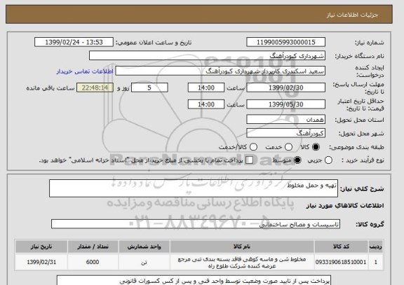 استعلام تهیه و حمل مخلوط, سامانه ستاد