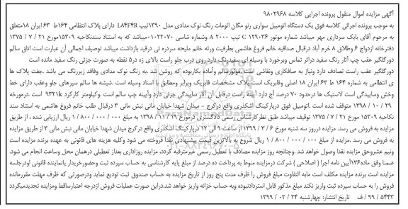 مزایده اتومبیل سواری رنو مگان