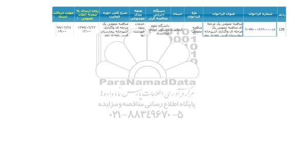 مناقصه, مناقصه واگذاری آشپزخانه بیمارستان 