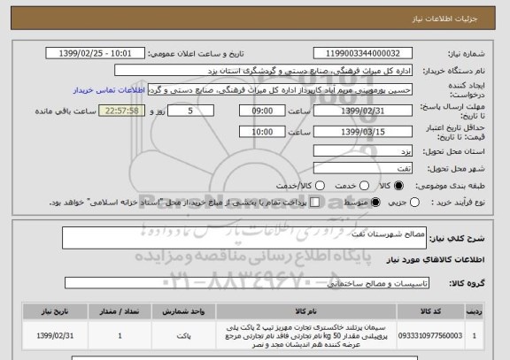 استعلام مصالح شهرستان تفت