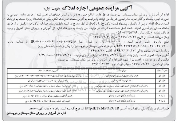مزایده، مزایده اجاره املاک